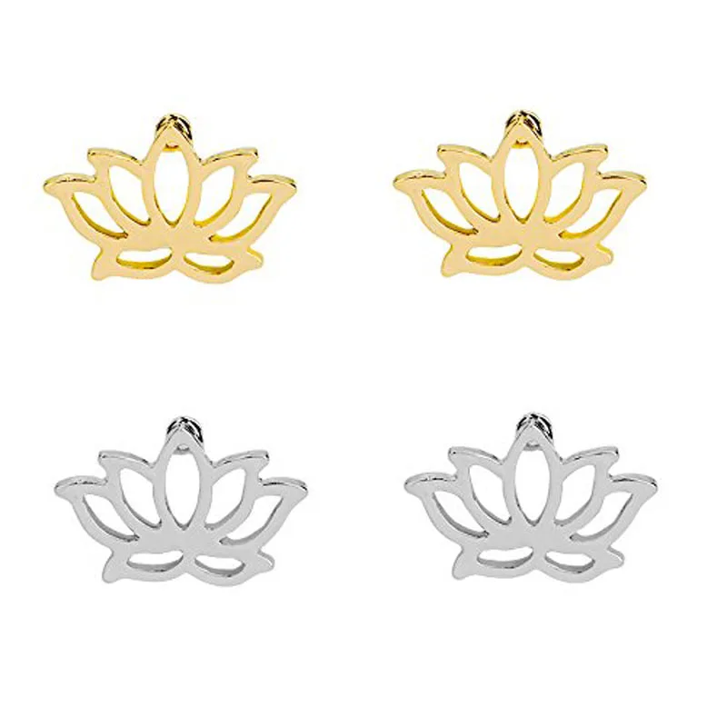 

lotus flower stud earrings for women vintage india jewelry stainless steel simple post earring rose gold friendship gifts bff