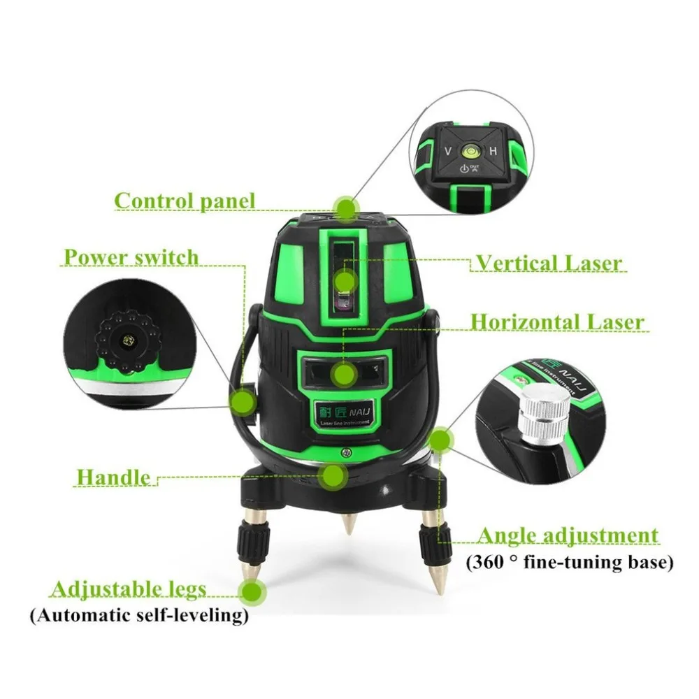

360 Degrees Rotary Laser Level AC or DC Dual Use Shock-proof Cross Green Lines Automatic Self-Leveling Measure Tool Set