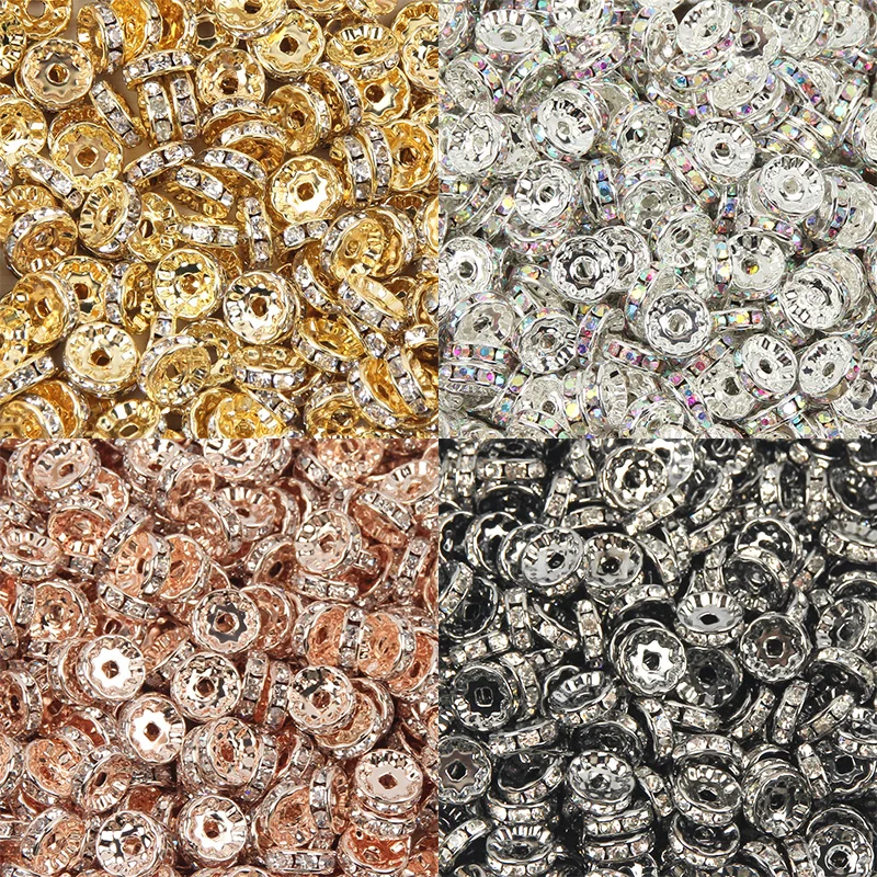 

DIY 50pcs Rose Gold Silver Rhinestone Rondelle Crystal Beads For Handmade Necklace Loose Spacer Beads Jewelry Findings Making