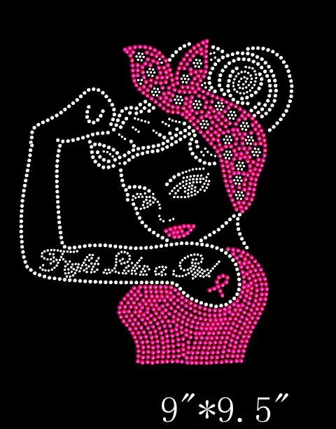 

Free Shipping BREAST CANCER Awareness "Fight Like A Girl" Rhinestone Transfer Iron-On Hotfix Bling