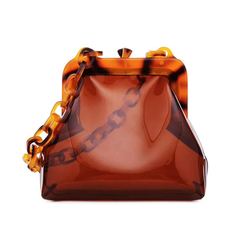 

Fashion Luxury Designer Women's Handbags Acrylic Chain Amber Color Shell Bag PVC Evening Bag Clutch Female Shoulder Bag Handbag