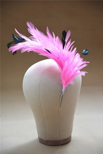 B061 Hackle Coque полосатый перо дерево Pom крепление цветок отделка шляпа Millinery - Цвет: Розовый