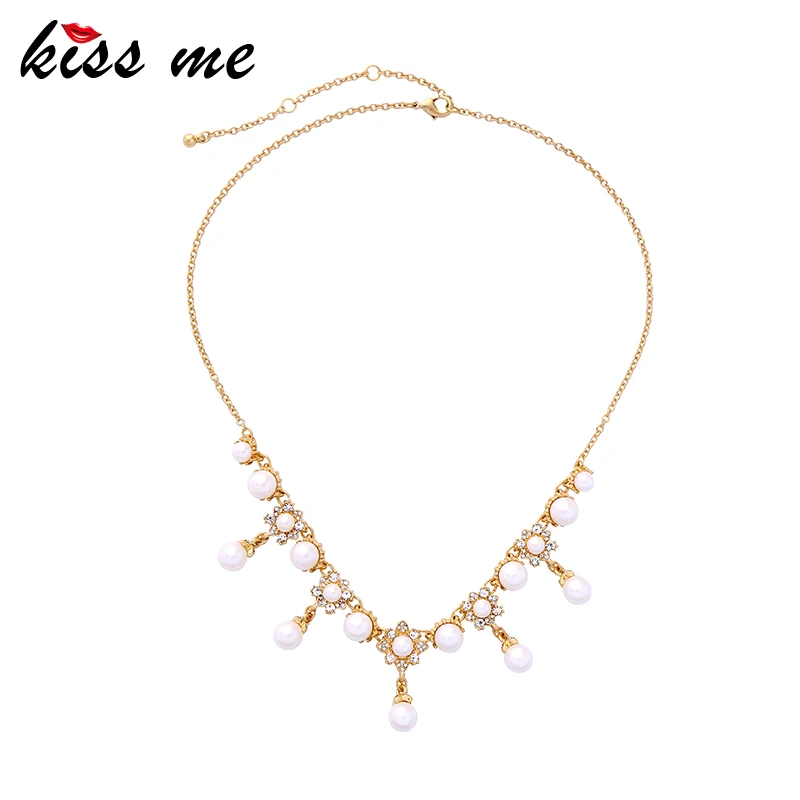 

kissme Luxury Crystal Acrylic Pearl Flower Pendant Necklaces For Women Gifts Gold Color Fashion Long Chain Jewelry Accessories