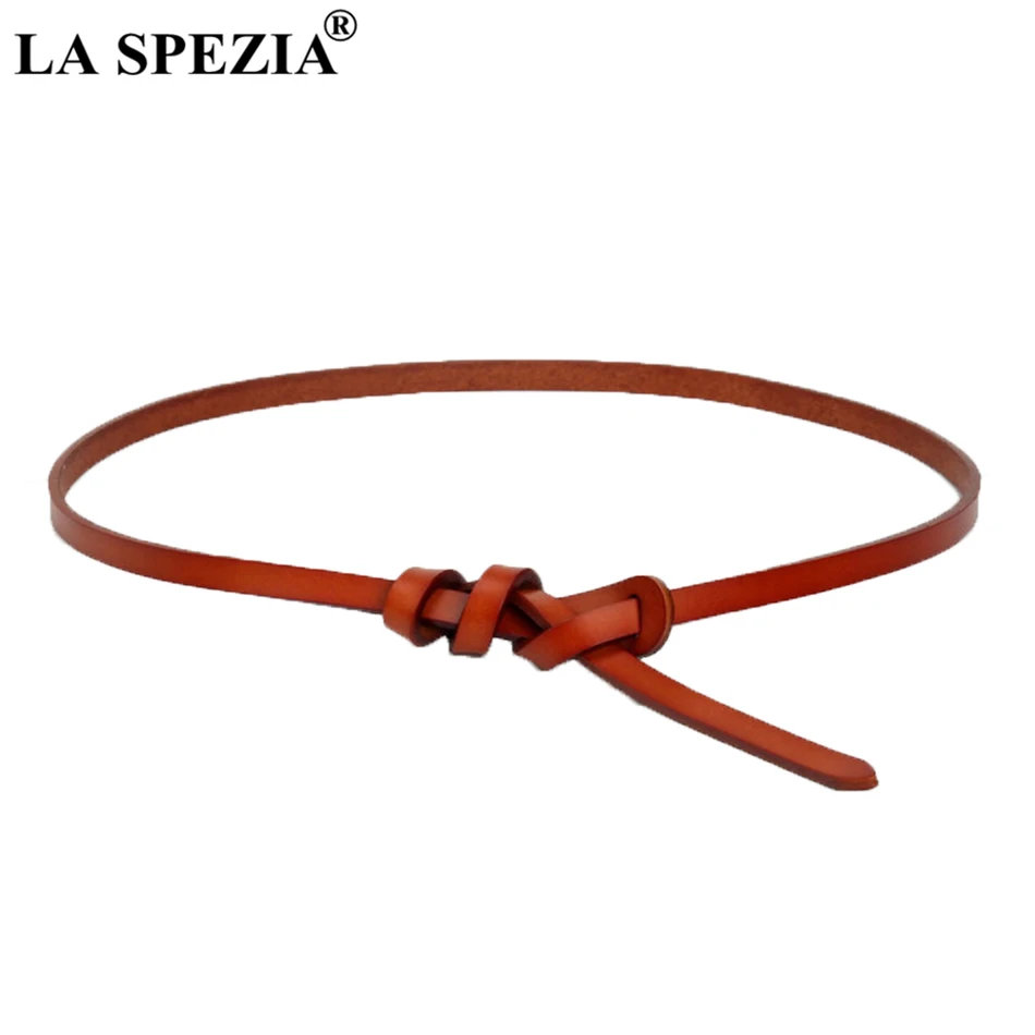 LA SPEZIA пояс с узелком женский кофейный тонкий ремень без пряжки Дамский мягкий из натуральной воловьей кожи однотонный Модный женский ремень для платьев