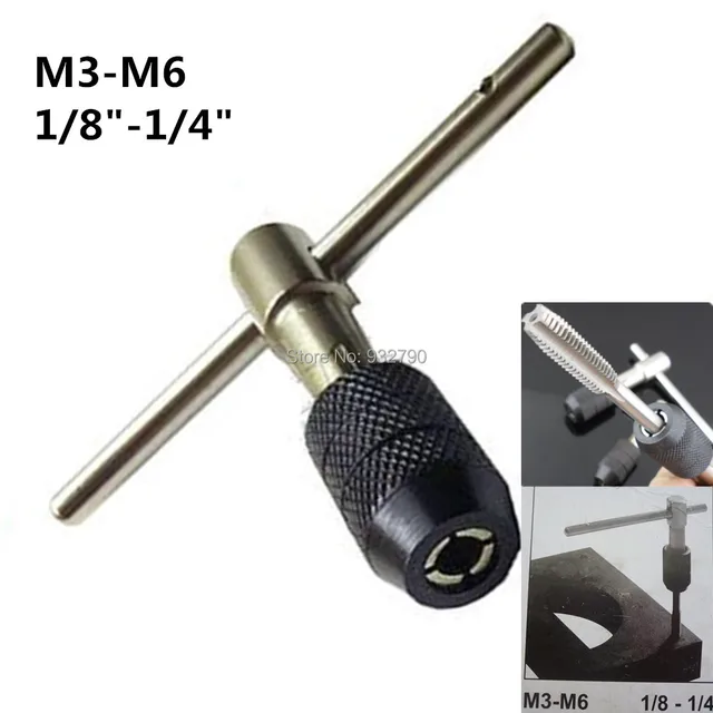1/8" 1/4" T Handle Tap Wrench Chuck Type M3 M6 Screw Tap Holder Hand
