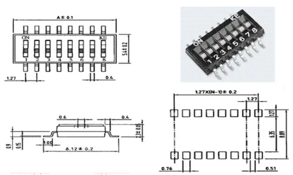 5 шт. x SMD SMT скользящий переключатель 1P 2P 3P 4P 5P 6P 8P 10P 1,27 мм позиционный способ DIP черный шаг тумблер черный кнопочный переключатель