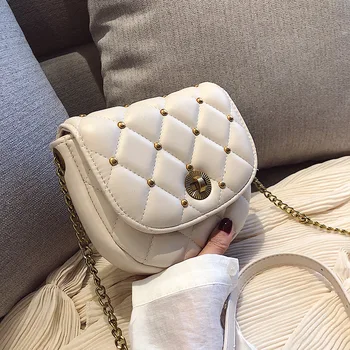 

New Chaobai Lingge Embroidery Line Ma Bao Han Edition Oblique Chain Bag