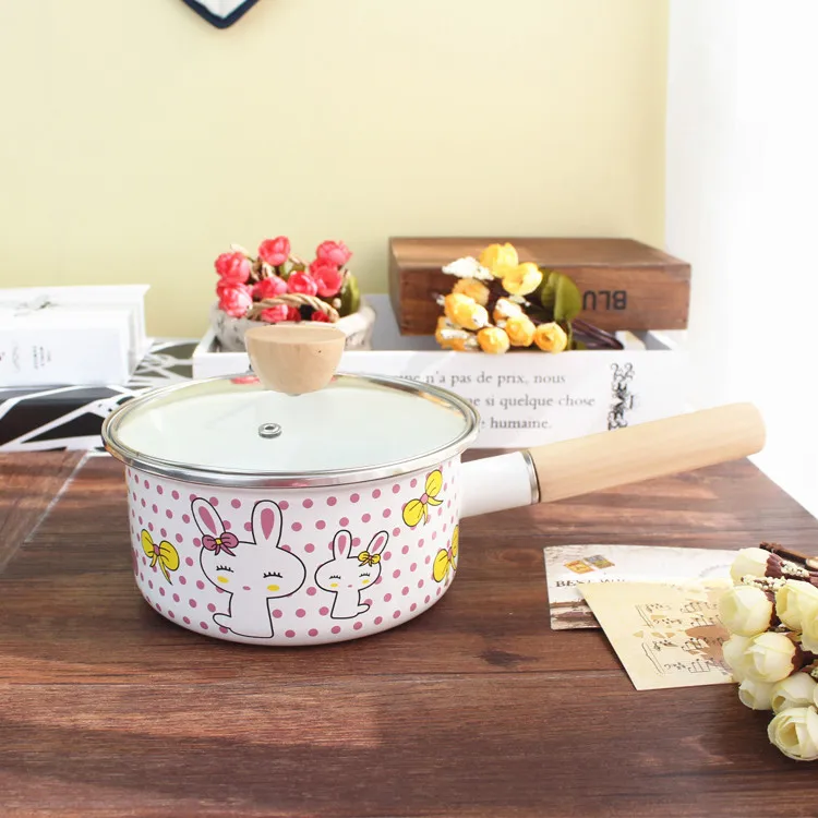 Rabbit 18cm Enamel Milk Pot Cooking Pot for Induction Cooker Small