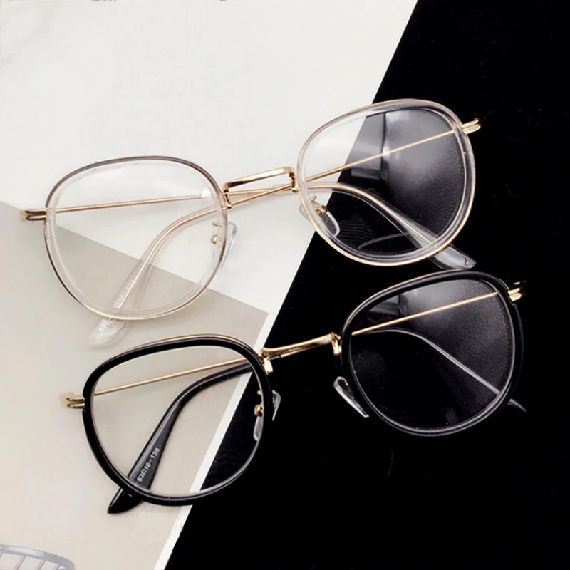 

Man WomanTransparent Black Gold Metal Eyeglass Frame Spectacles Eyeglasses Retro Large Round Glasses