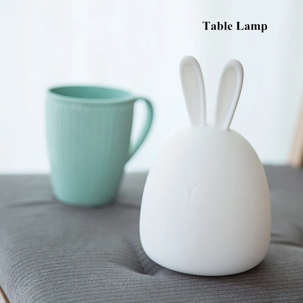 SuperNight Rabbit LED Night Light Vibration Touch Sensor Colorful USB Silicone Bunny Bedside Table Lamp for Children Kids Baby (7)