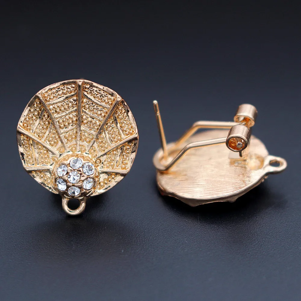 

African Chile Earrings Post with Loop Hanger Connectors Cobwebs Paved Rhinestone CZ Metal DIY Pearls Clip Stud Earrings Findings