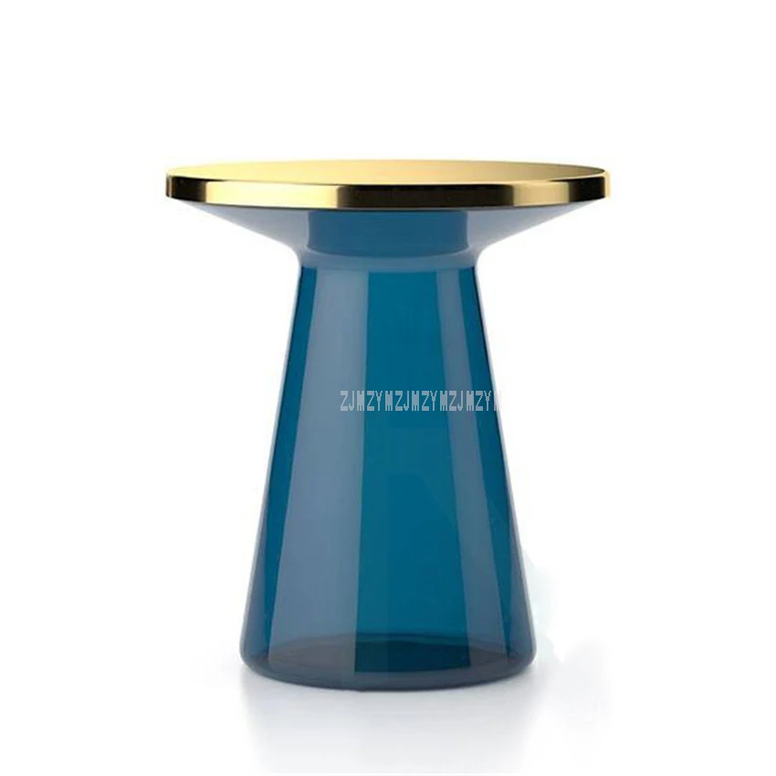 Nordic Round Tea Coffee Table Metal Top Glass Tube Leg Modern Minimalist Home Bedroom Small Sofa Side T Shape Bedside Table