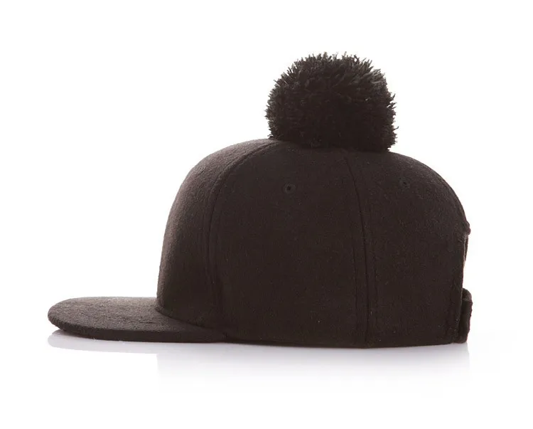 Розничная Мода черный большой шар зимы детей Популярные Войлок плоским Snapback шапки для мальчиков девочек Бейсбол Caps Шляпа