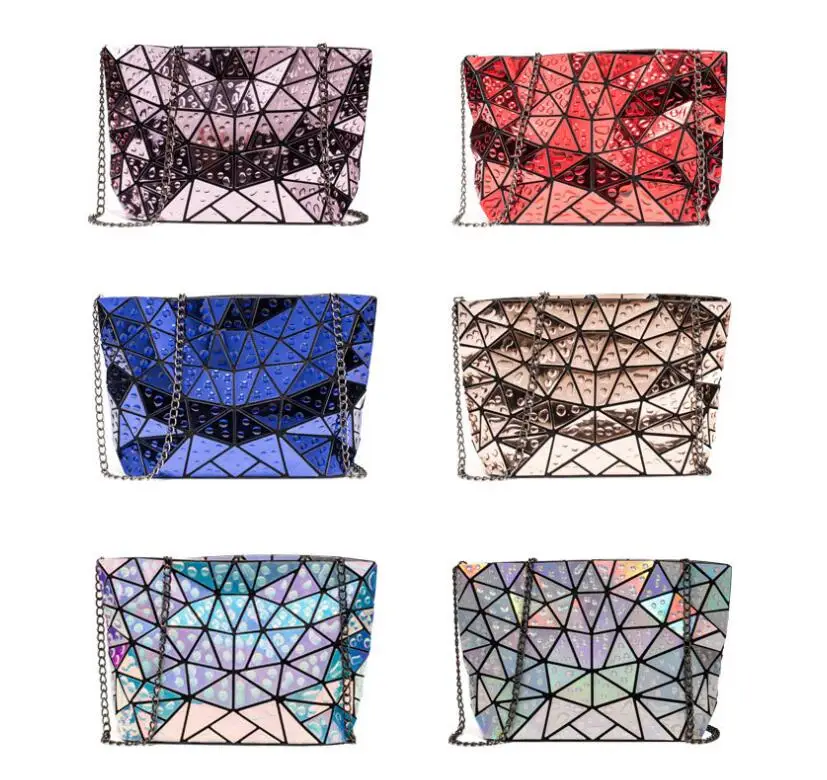 

Designer Women Evening bag Chain Shoulder Bags Laser Fold Over Handbags Geometric Luminous Bag laser cube Clutch Messenger Bag