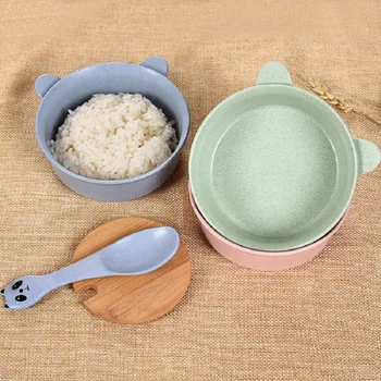 

2Pcs/Set Eco-Friendly Baby Feeding Food Tableware Panda Wheat Kids Dishes Training Dinnerware Plate Bowl Spoon For Children