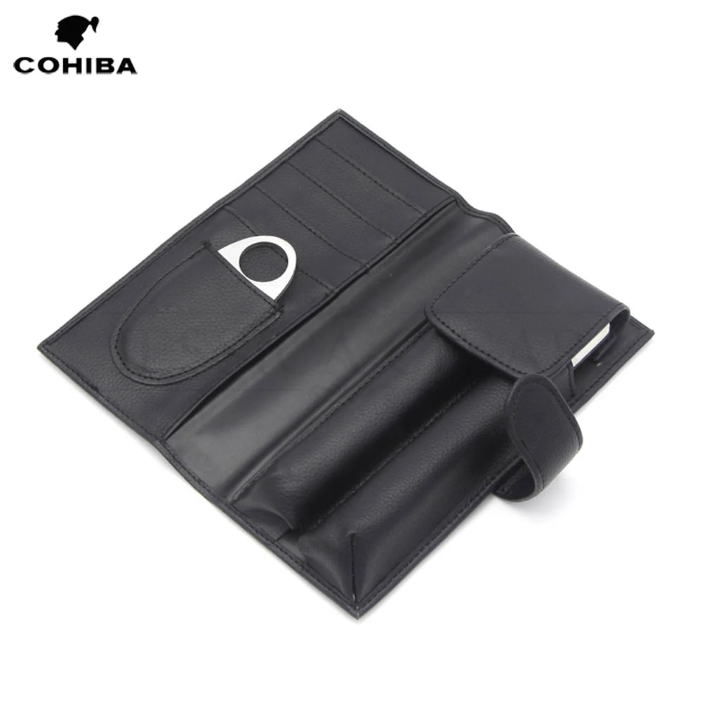  COHIBA Portable Cigar Leather Case Outdoor Travel Humidor Box With 2 Stainless Steel Cigar Tube Jar