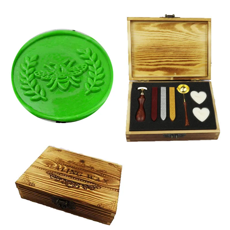 1 wood box Bee печать штамп, воск печать штамп, свадебные Приглашения, винтажный подарок палисандр ручки изображение на заказ письмо, подпись на заказ - Цвет: 1 wood box