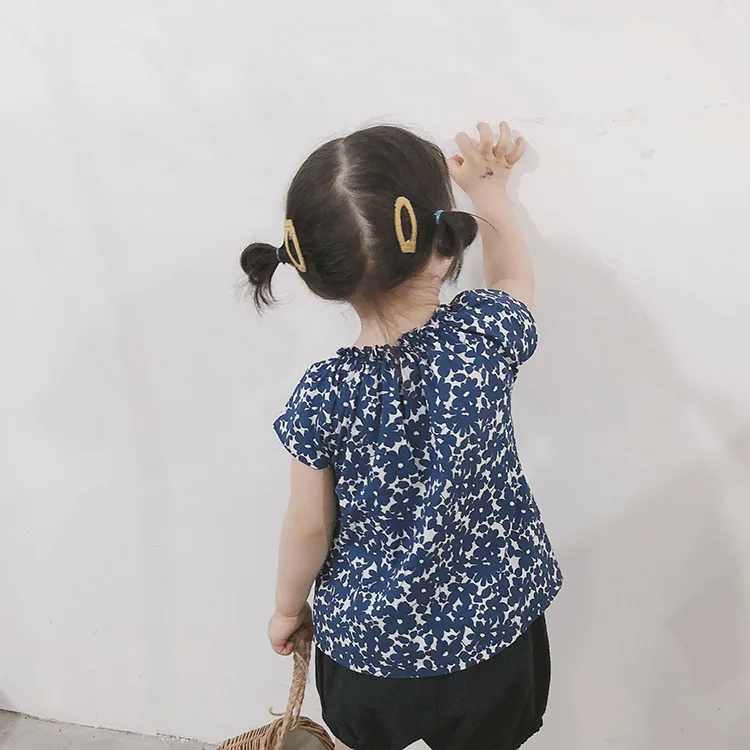 Chinese Style Cute Girls Floral Printed Casual Blouses Korean Style Kids All-match Shirts