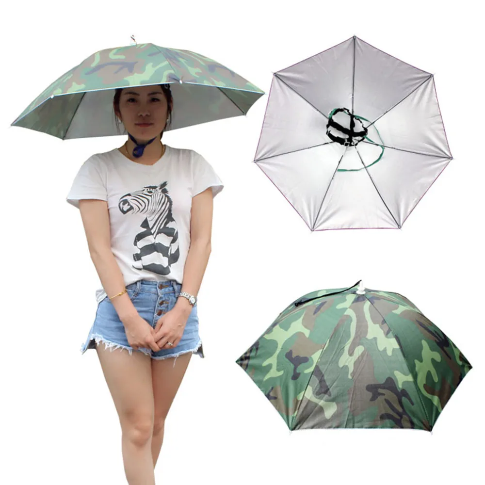 Outdoor Sports 69cm Umbrella Hat Cap Folding Women Men Umbrella Fishing Hiking Golf Beach Headwear Handsfree Umbrella