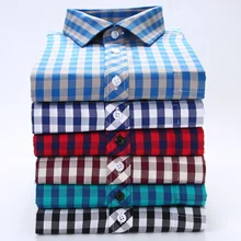 Cotton Comfort Plaid Casual Long Sleeve men Shirt Classic Turn-down Collar Slim Fit Men's Button Down Plaid Flannel Shirt