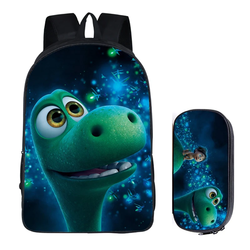 

Japanese Anime The Good Dinosaur 2PC Set with Pencil Case Student Backpacks DIY Printing Cool School Bags For Boys Book Bag New