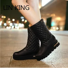 LIN KÖNIG Neue Flache Dicke Sohle Frauen Schnee Stiefel Karierten Feste Fashion Warm Plüsch Dame Stiefel Adrette Mädchen Winter Schuhe Große größe