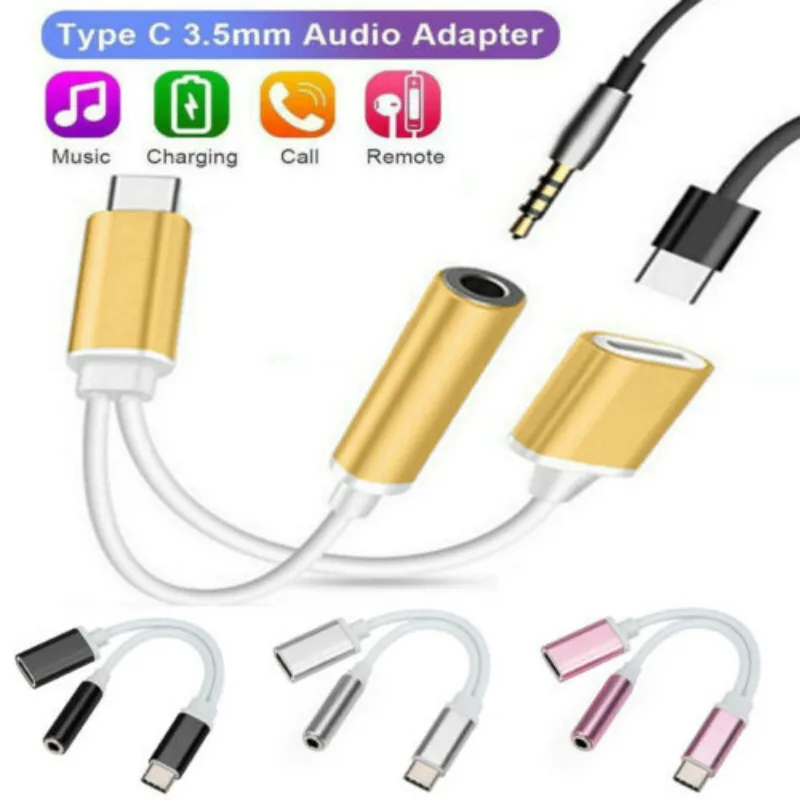 

2in1 USB-C Type C To 3.5mm Audio Aux Jack Charger Cable For Samsung Huawei P20