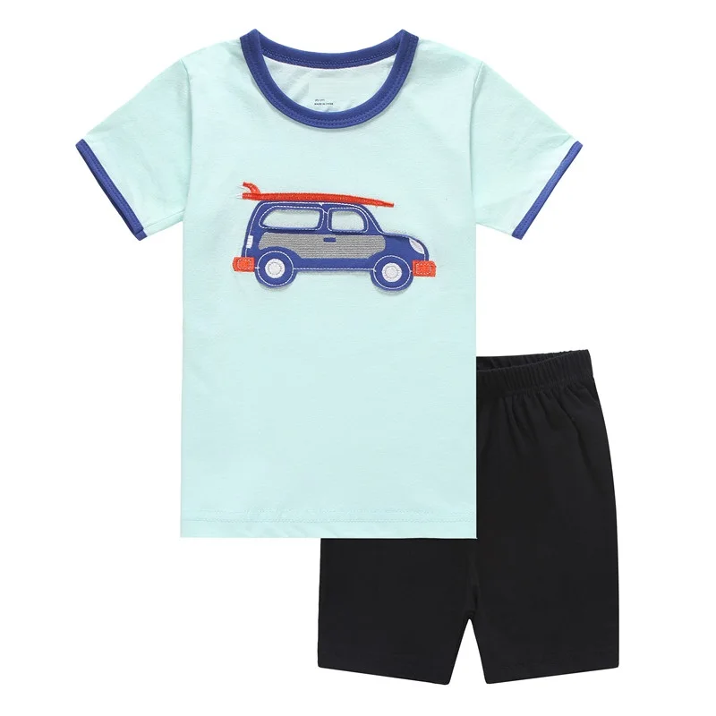 Hooyi/летние пижамные костюмы для мальчиков синие пижамы для детей Детская Пижама домашняя одежда ночная рубашка домашняя одежда для девочек полосатая птица - Цвет: 18