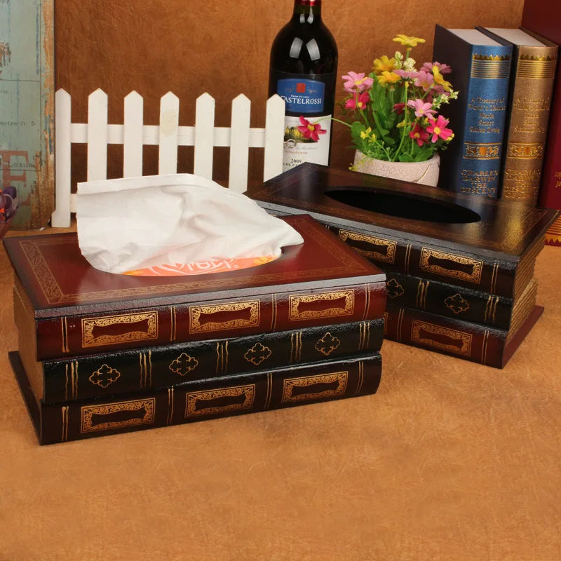 Retro 25.5X14.5X10CM European style book tissue box Wood craft Paper High capacity Napkin pumping Taking pictures props | Дом и сад