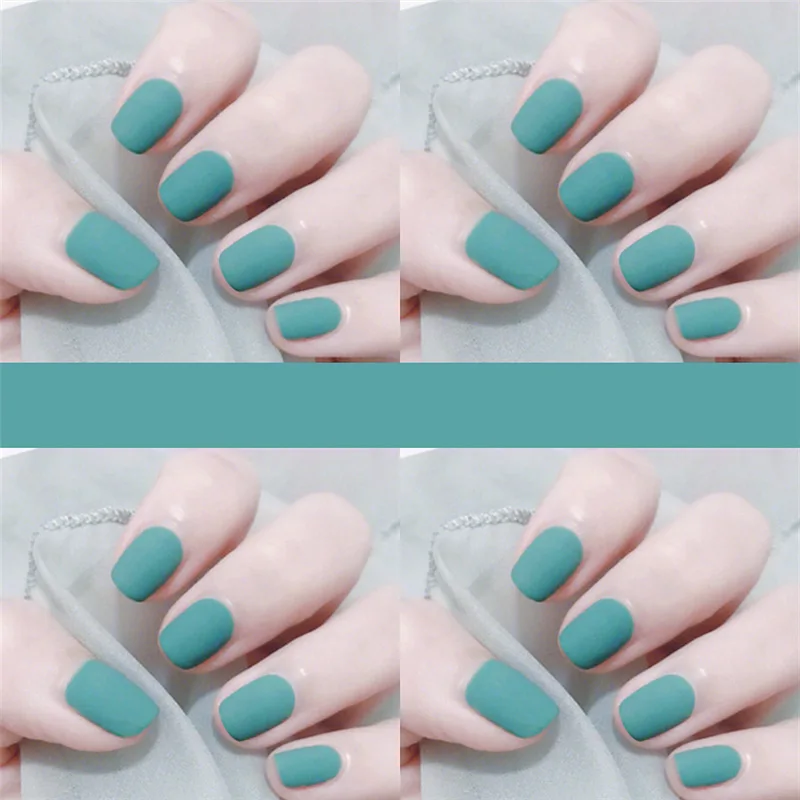 

24pcs Fake Nails Mint Scrub Square Artificial French Multiple Colors Pointed Bridal False Nails Self-sticking Tips Sticker
