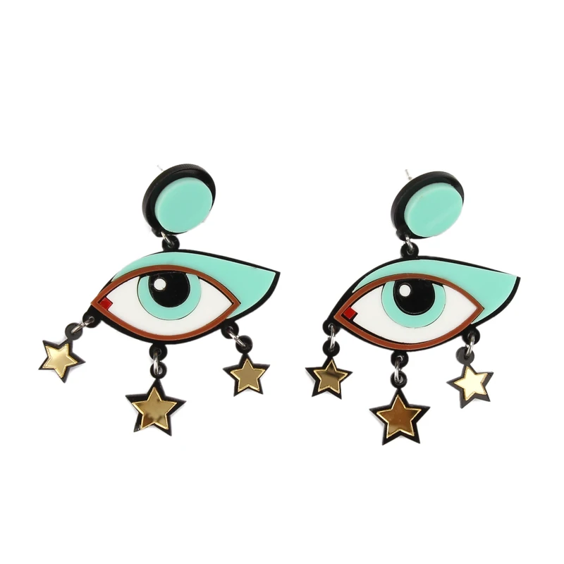 

Punk Acrylic Start Pendant Blue Eyes Stud Earrings For Women Hip Hop Night Club Jewelry Accessories