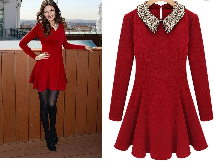 Wholesale free shipping winter dress Lady dress Full sleeve one piece