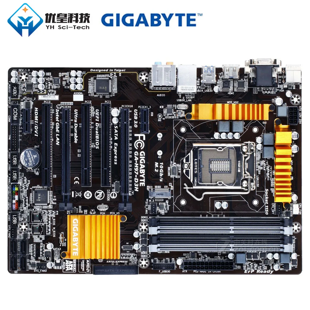 Оригинальная б/у настольная Материнская плата Gigabyte H97-D3H H97 LGA 1150 Core i7/i5/i3/Pentium/Celeron DDR3 32G SATA3 ATX