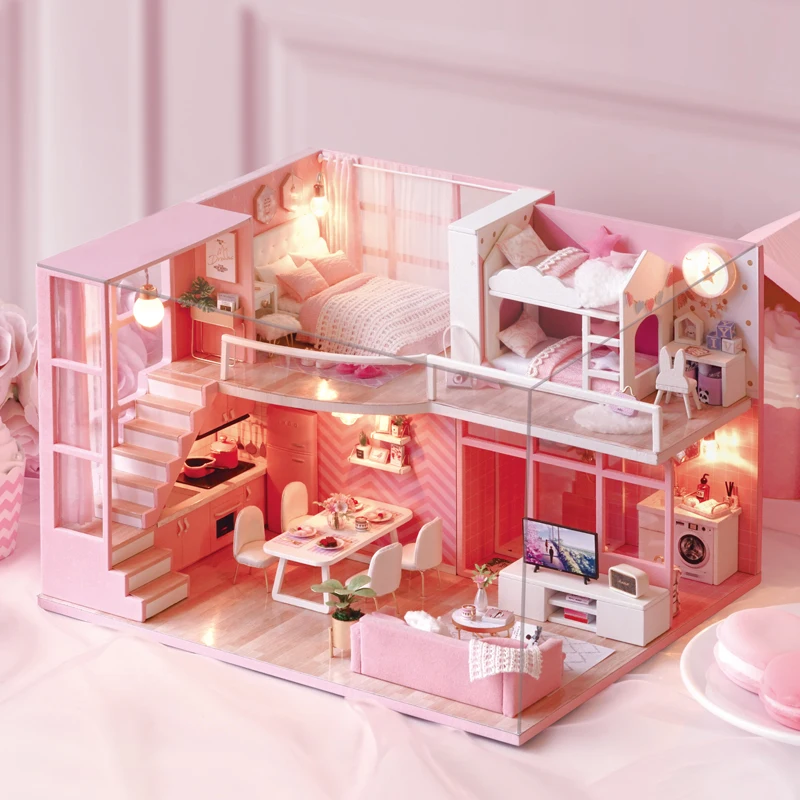 CUTEROOM Miniature DIY Dollhouse with Furnitures Wooden House Toys for Kids #TT 