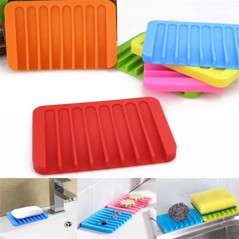 1Pcs Pratical Silicone Flexible Soap Dish Plate Holder DIY Kitchen Bathroom Soap Plate Tray Drain Free Shipping