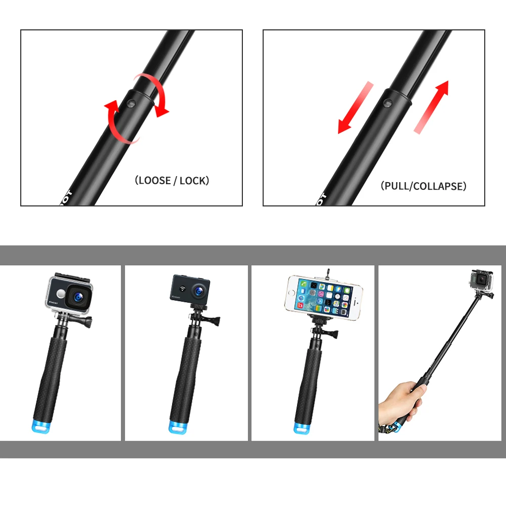 Портативная селфи палка 20 52 см удлинитель для камеры Gopro Hero 9 7 8 5 Black Xiaomi Yi 4K SJCAM SJ4000