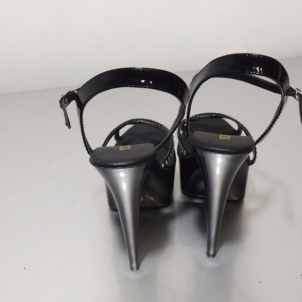 High sexy sequins cross vamp 15 cm stiletto sandals, model party stage using sandals