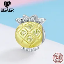 Dijes de plata BISAER cuentas de Color oro de piña de verano delicadas para hacer joyería DIY pulsera y brazalete de joyería HVC022(China)