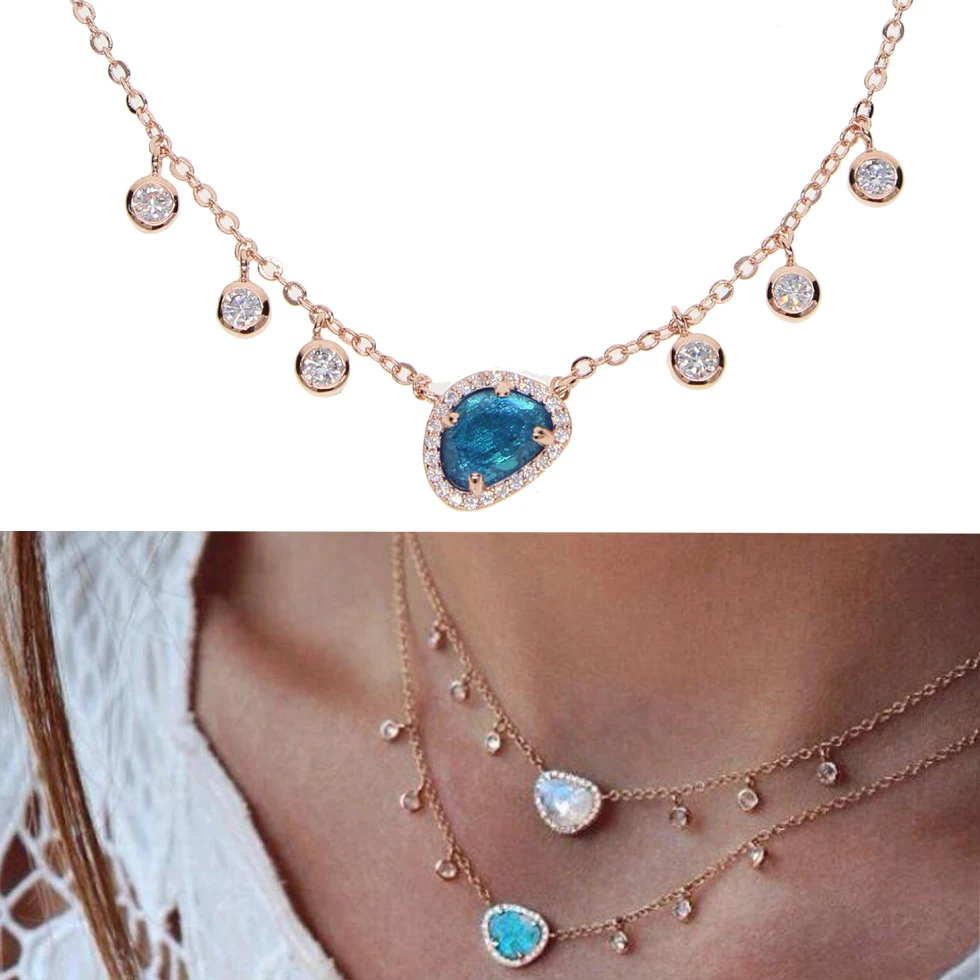 

luxury women necklace big big blue clear AAA+CZ with drop mini cz charm choker necklace 2018 spring new arrival parry wedding
