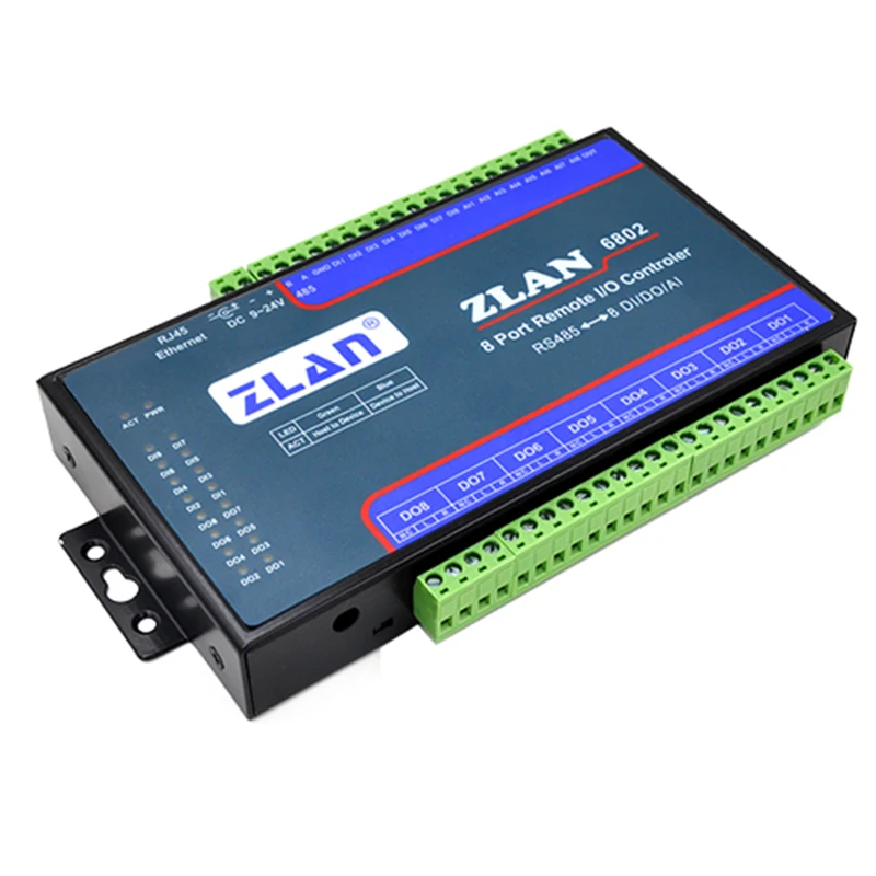 ZLAN6802 8 каналов порта дистанционного я контроллера ввода/вывода DI AI DO RS485 Ethernet Modbus I/O Модуль RTU/сборщик данных пульт дистанционного управления