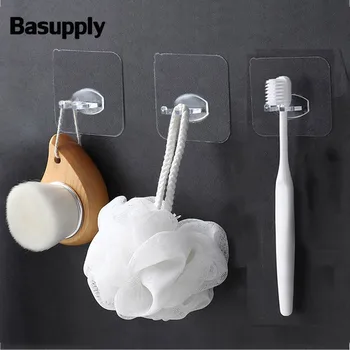 

4Pcs/lot Transparent Toothbrush Holder Toilet Shaver Rack Self-adhesive Storage Hook Bathroom Products Kitchen Accessories
