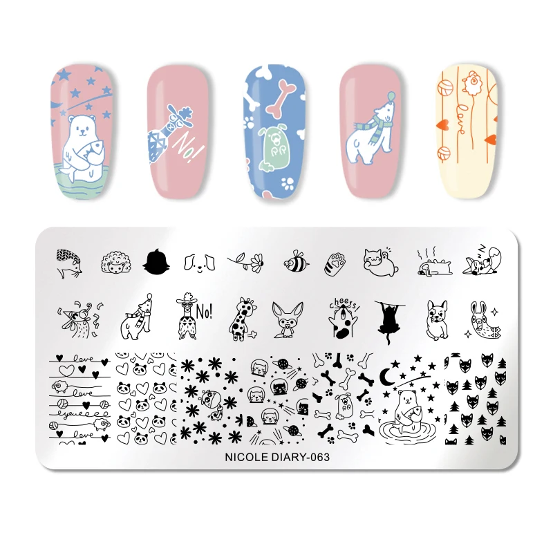 NICOLE дневник ногтей штамповки пластины геометрические цветы прямоугольный, для нейл-арта штамп шаблон изображения пластины маникюрные инструменты для лака для ногтей - Цвет: 063