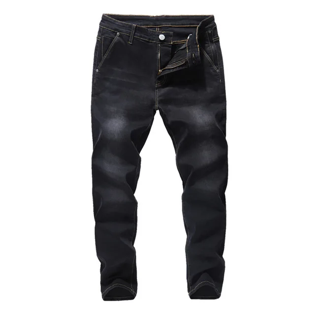 Осень зима мужские брендовые джинсы новые свободные прямые эластичные противоугонные на молнии джинсовые мужские штаны Большой размер 42 44 46 48 - Цвет: Черный