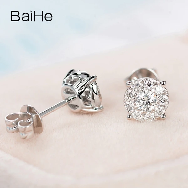 BAIHE Solid 14K белое золото 0.34ct(всего) H/SI натуральные Алмазы обручальные женские модные ювелирные изделия подарок серьги-гвоздики