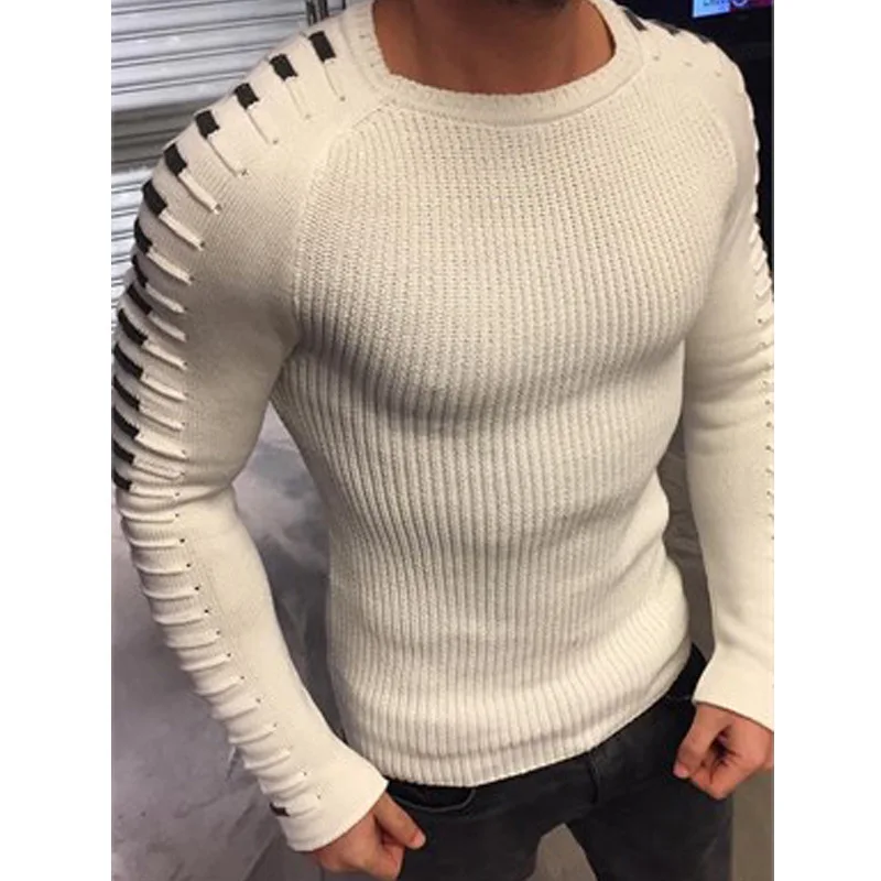 Мужской сексуальный свитер, пуловер, мужской осенний Повседневный вязаный свитер с круглым вырезом, пуловеры, облегающий плиссированный свитер, трикотаж