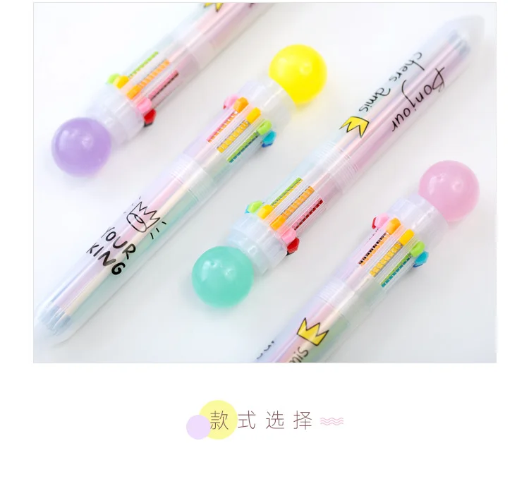 Креативная Милая разноцветная шариковая ручка, 10 цветов в одном наборе, школьные канцелярские принадлежности