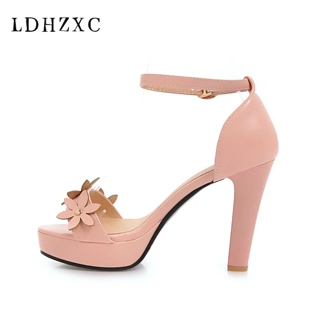 

LDHZXC 2019 new arrive women sandals top quality flock red sexy thin heels party wedding shoes simple buckle shoes woman pink