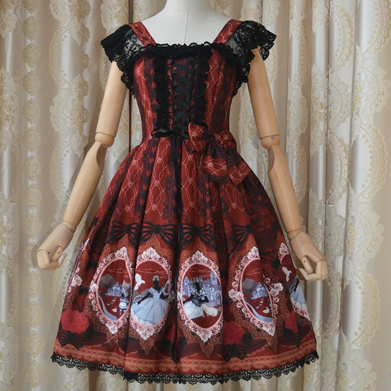 Original Design Sweet Short Sleeve Fairy Tale Themed Empire Waist Chiffon Lolita Dress Lace JSK with Bow | Тематическая одежда и