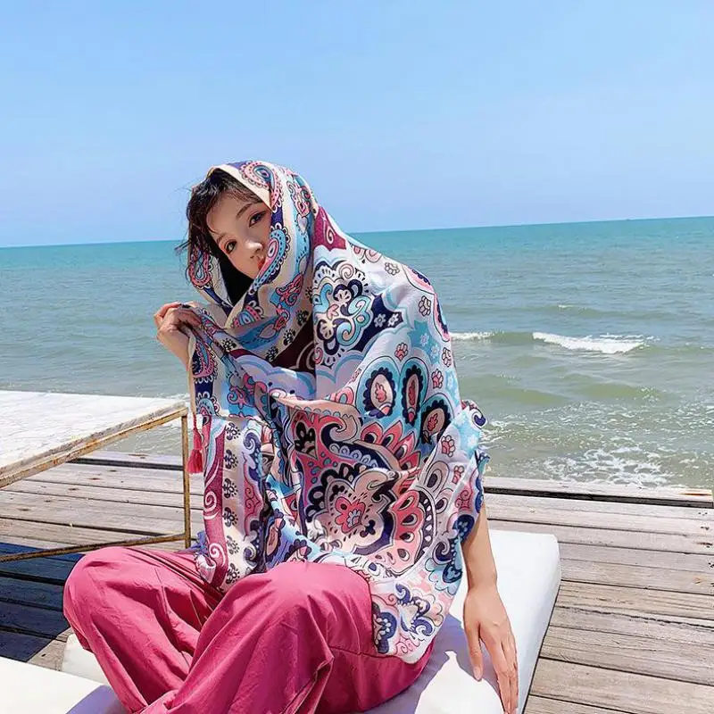 

Women's imitation silk scarf beach shawl spring summer autumn scarf plaid size beach shawl scarf for women