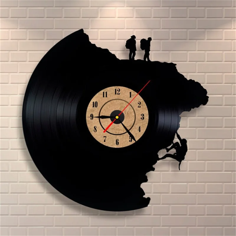 Большие декоративные настенные часы Виниловая пластинка часы скалолазание Форма 3D акриловые художественные часы Античный стиль часы с кварцевым механизмом иглы